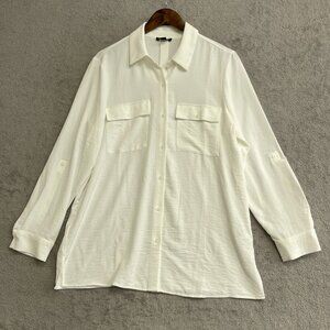 NWOT Hilary Radley Women's Size L White Long Sleeve Button up Blouse